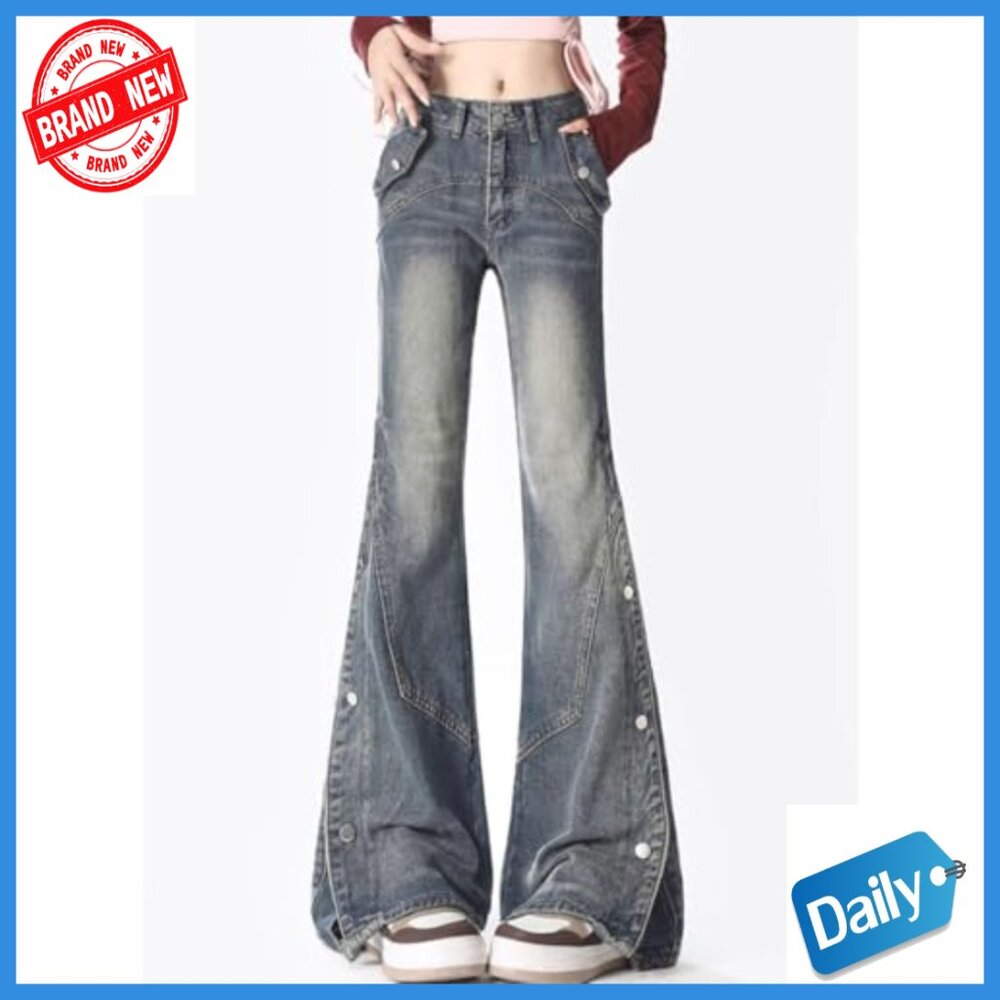 Straight Leg High Waisted Patchwork Flared Denim … - image 4